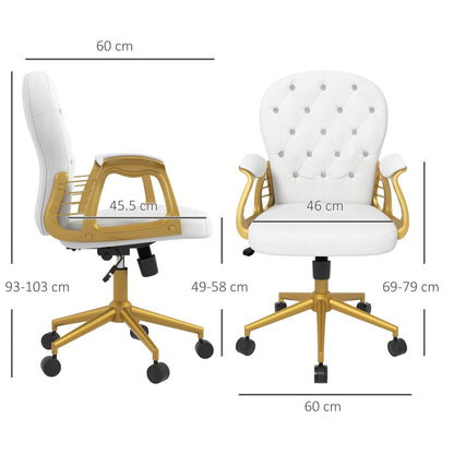 Vinsetto Height Adjustable Home Office Chair, Button Tufted Computer Chair with Padded Armrests and Tilt Function