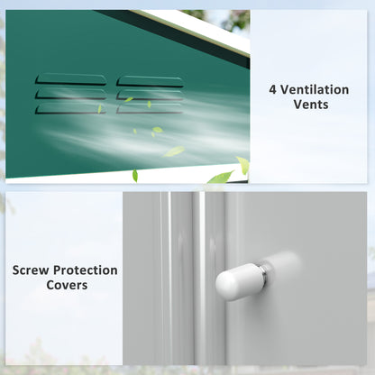 Large Galvanised Steel Garden Storage Shed | Double Sliding Door | 4 Ventilation Slots | Sloped Roof | 20kg/m² Snow Load | 236x171x191cm | Bikes Scooters Tools & Bins | Green