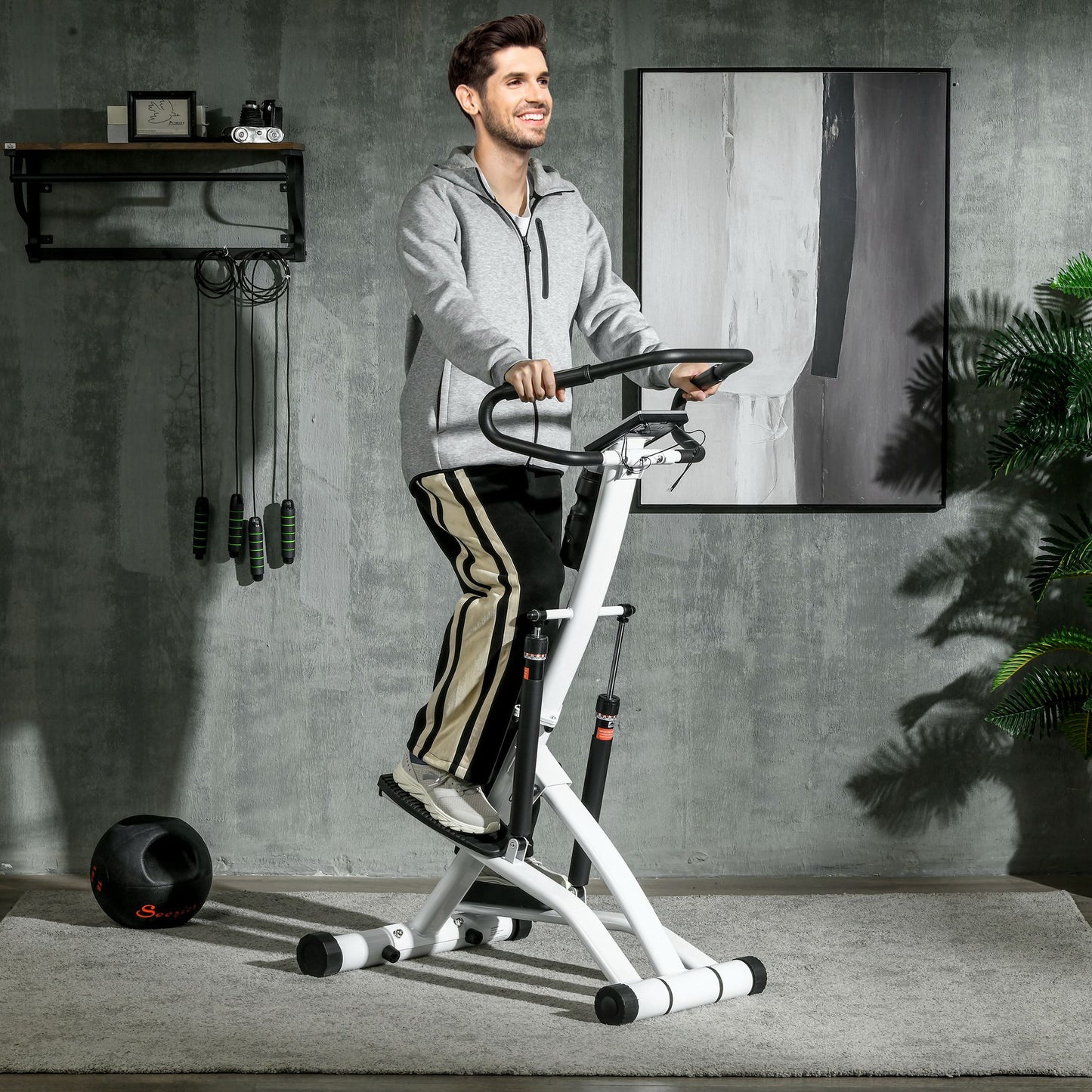 Foldable Stepper Machine with 12-Level Hydraulic Resistance, Step Machine Exerciser with LCD Monitor, for Home Fitness Workout, White and Black