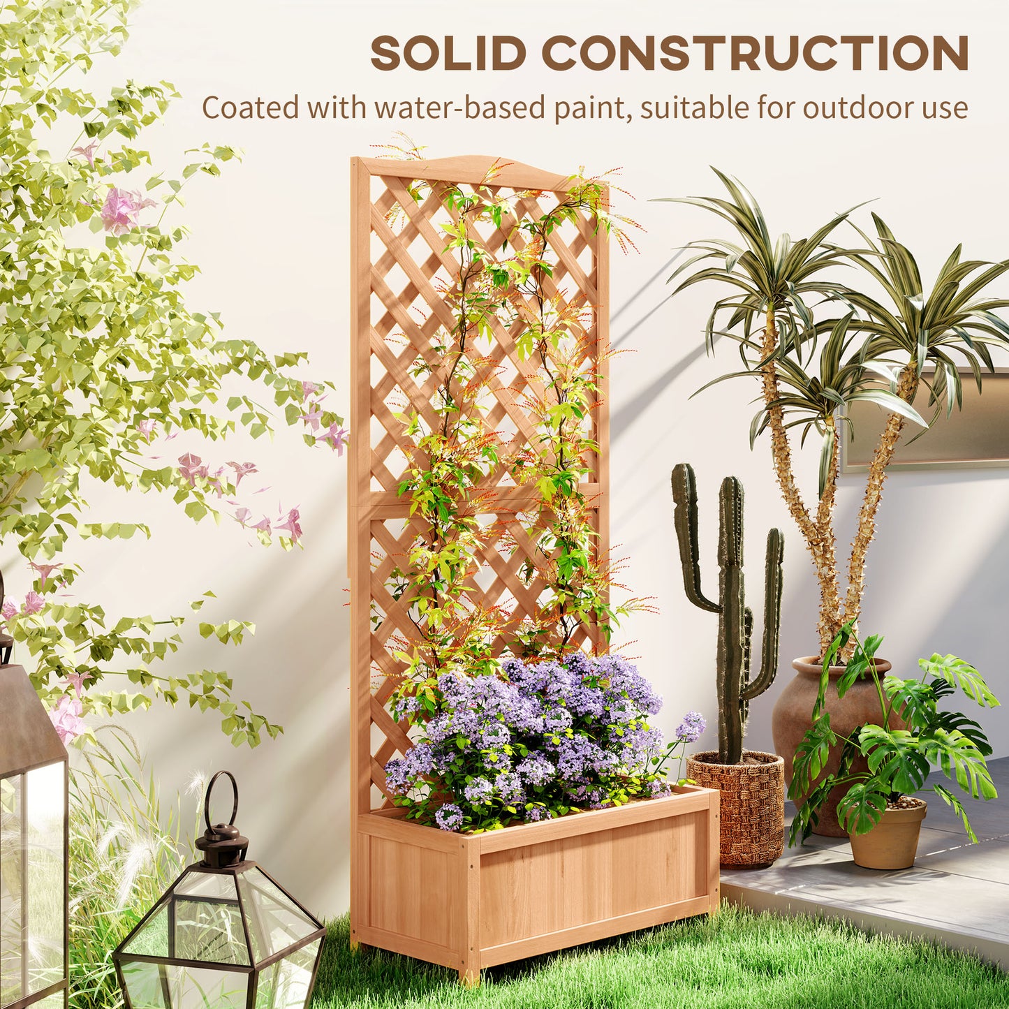 Wooden Planter with Trellis, Freestanding Raised Bed for Garden with Lattice, Outdoor Planter Box for Climbing Plants, Vines, Flowers, 76 x 36 x 170 cm, Brown