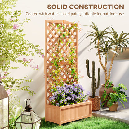 Wooden Planter with Trellis, Freestanding Raised Bed for Garden with Lattice, Outdoor Planter Box for Climbing Plants, Vines, Flowers, 76 x 36 x 170 cm, Brown