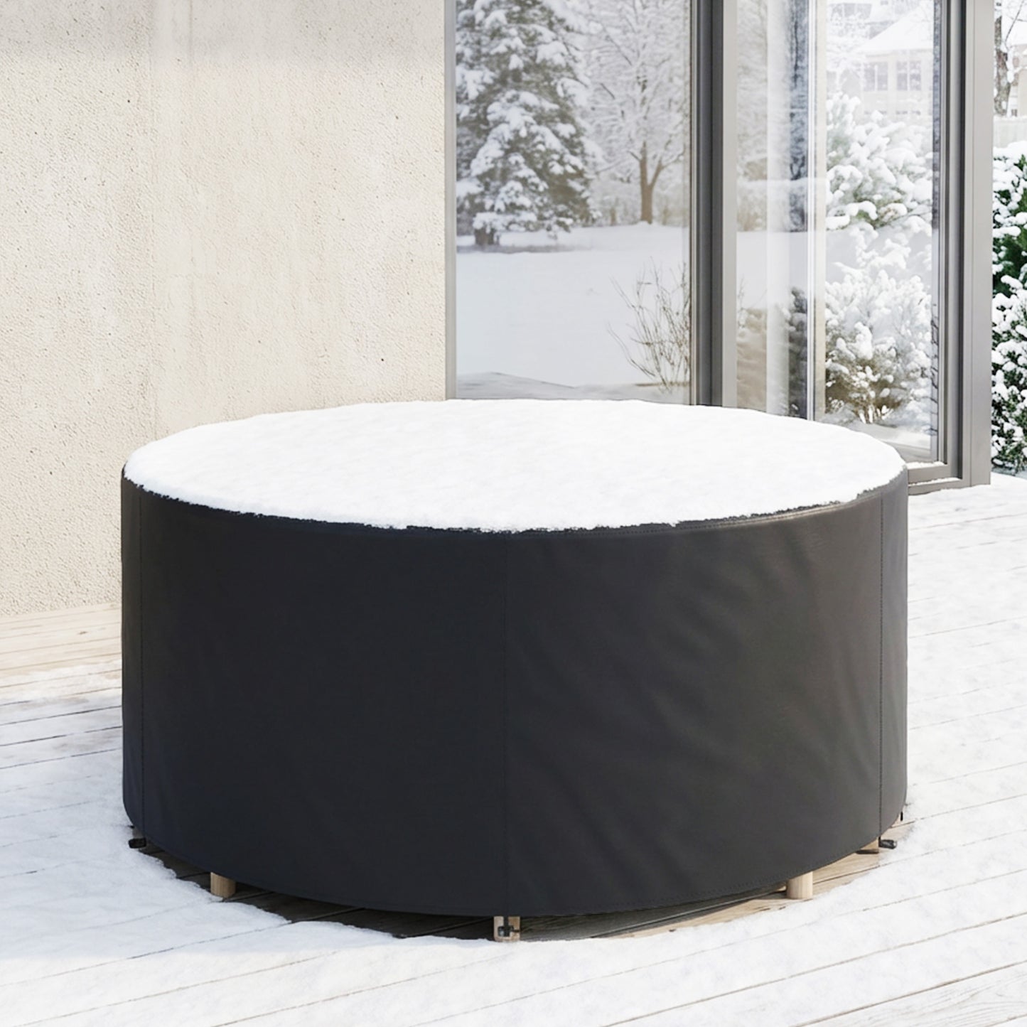 Round Garden Furniture Cover | 420D Oxford | UV30+ | Ø214x70cm | 4 Buckles & Drawstrings | Black
