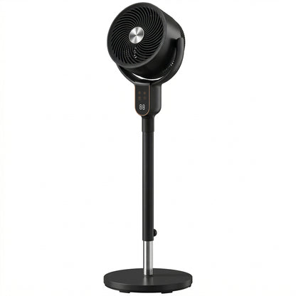 Pedestal Standing Fan | Turbo Mode | 20dB Sleep Mode | 8 Speeds | 16m³/min Airflow | 90° Oscillation | Aromatherapy Pad | Detachable Washable Grill | 5m Remote | 12H Timer | 50W | 83-107cm | Black