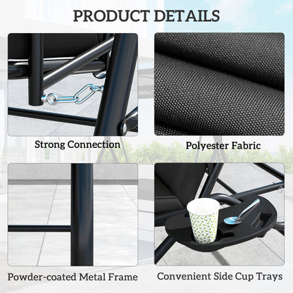 3 Seater Garden Swing Seat Chair Bed with UPF30+ Adjustable Canopy, Convertible W/ Cushion, Outdoor Hammock Bench W/ Cup Trays