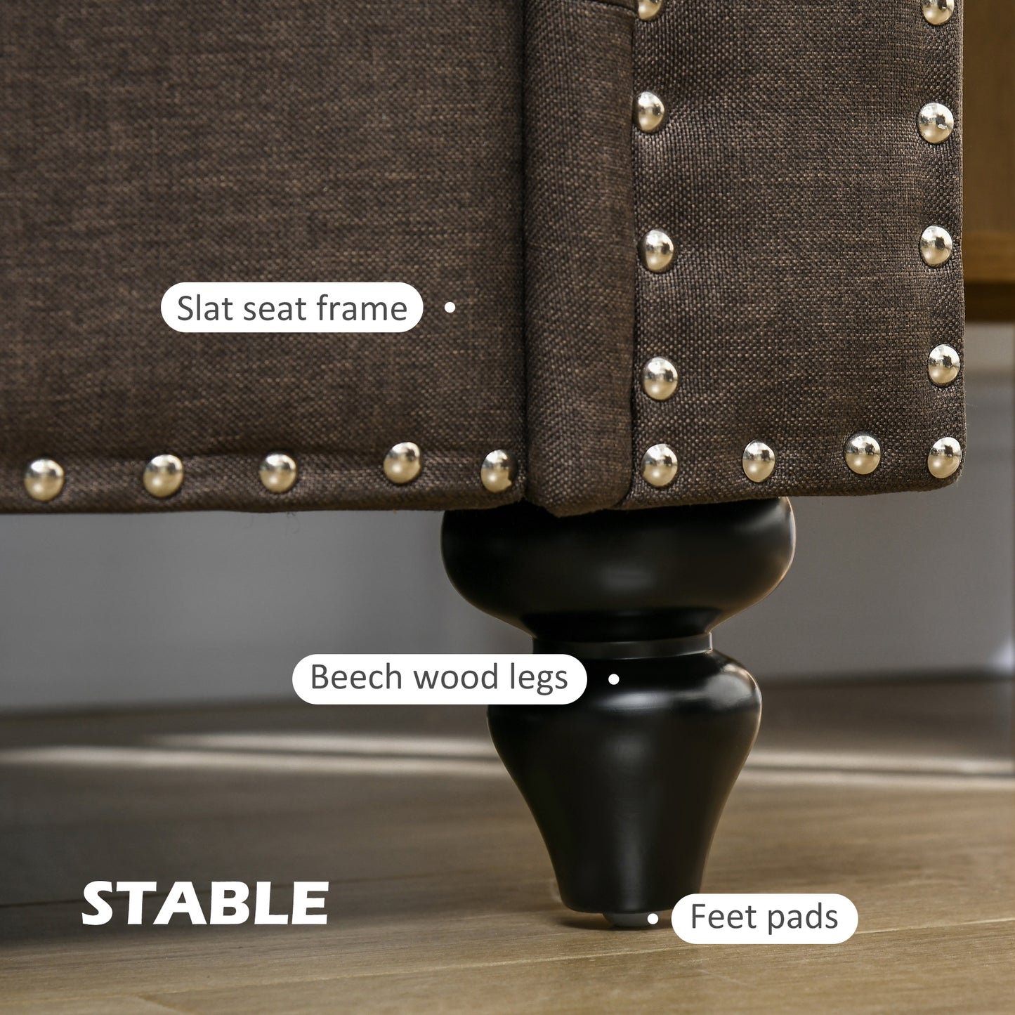 Vintage Retro Style Two Seater Sofa, Fabric Sofa Couch with Nailhead Trim, Loveseat Sofa Settee for Living Room, Dark Brown