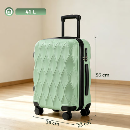 41L Cabin Suitcase | ABS Hard Shell Frosted Finish | TSA 3-Digit Lock | 4 Detachable 360° Spinner Wheels | Aluminium Telescopic Handle | 36x23x56cm | 8kg Capacity | Green / Black