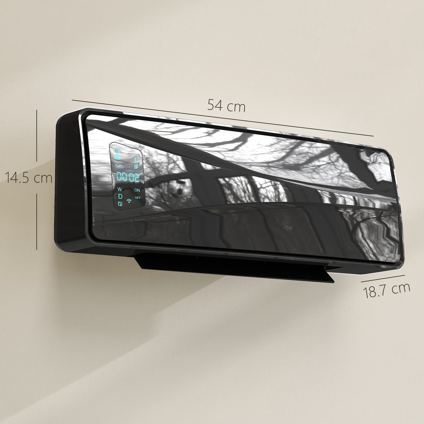 2000W Ceramic Electric Heater with Fan, Adjustable Thermostat, Wall Mounted - Black / White