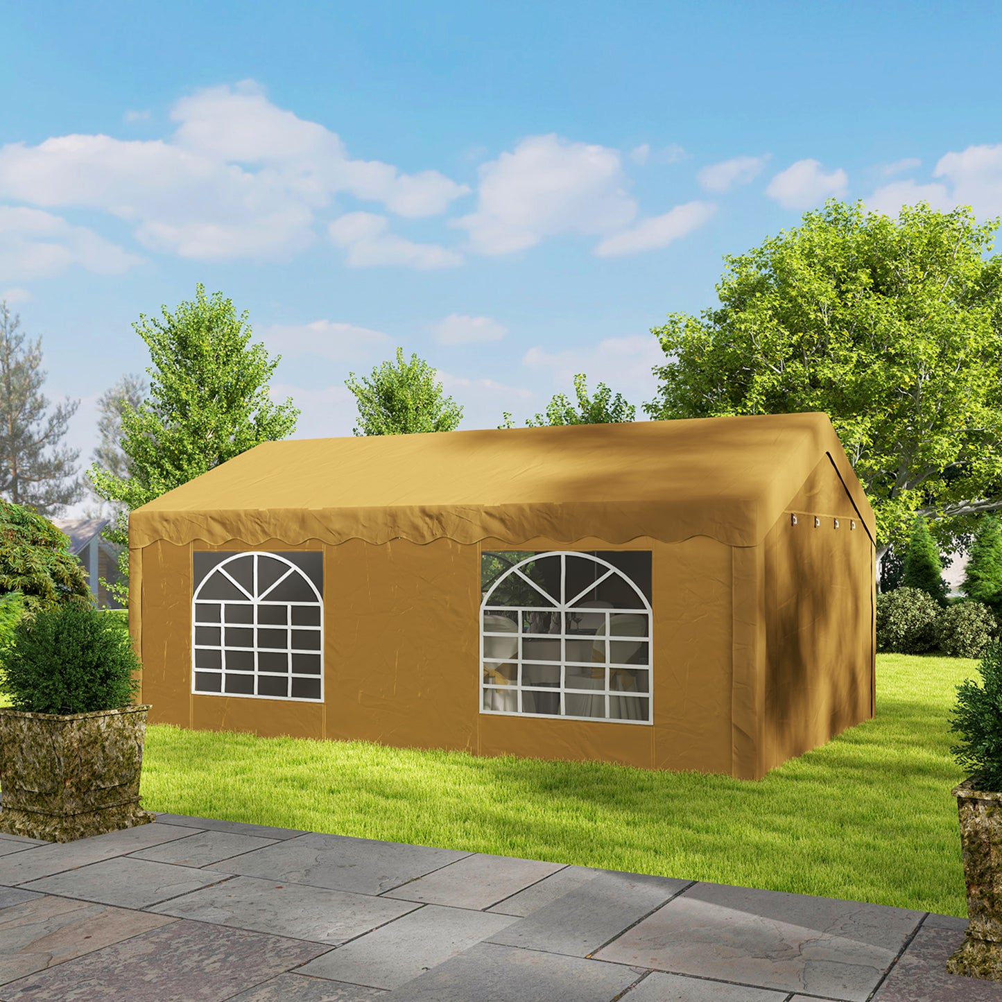 6m x 4m Garden Gazebo, Galvanised Marquee Party Tent with Removable Sides and Windows for Parties, Wedding and Events, Yellow