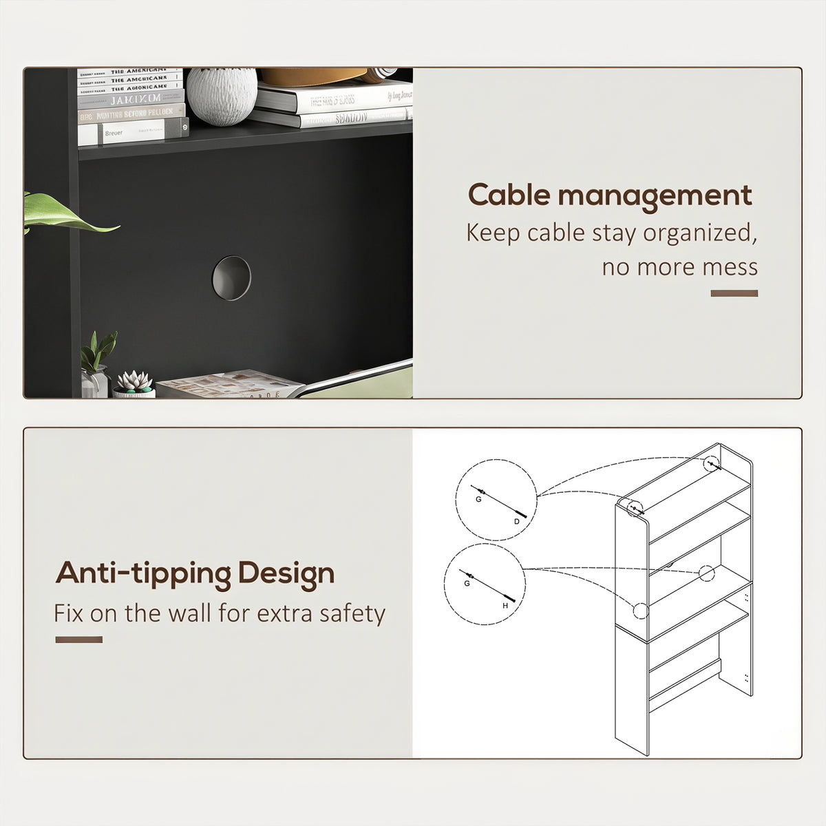 Foldable Computer Desk | Storage Shelves | 80 x 69 x 155 cm | Black