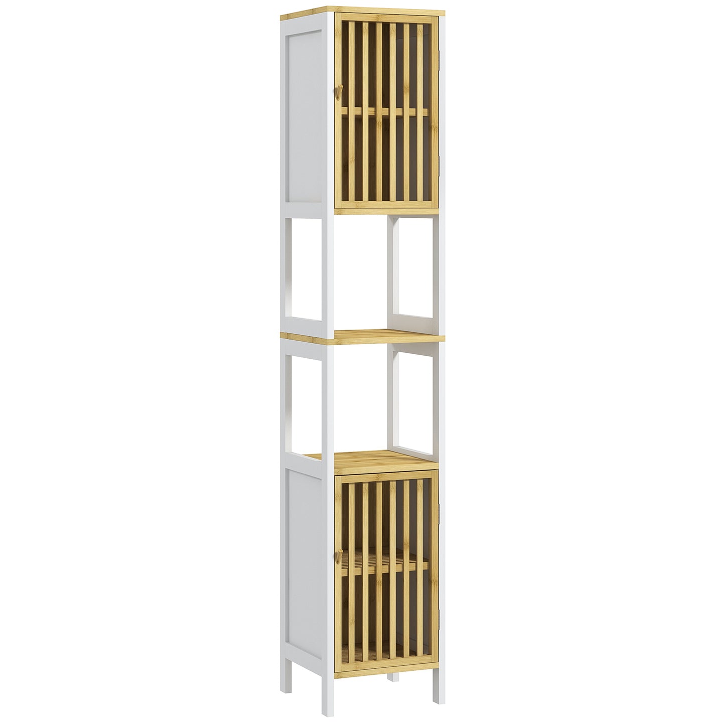 Bamboo-Blend Retro Vintage Style Cut-Out Tall Bathroom Storage Unit