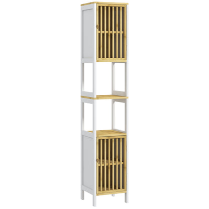 Bamboo-Blend Retro Vintage Style Cut-Out Tall Bathroom Storage Unit