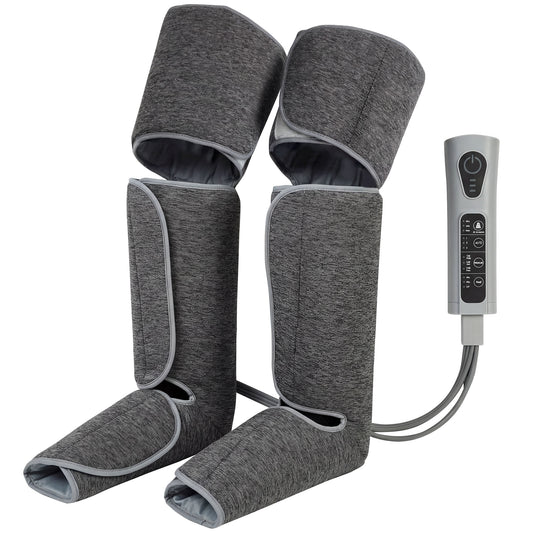 Air Compression Leg Massager with Heat | 6 Airbags | 360° Full-Leg Coverage | 3 Modes | 3 Intensities | Grey