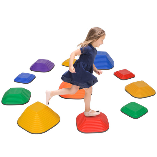 AIYAPLAY Balance Stepping Stones for Kids, 11 Piece Non-Slip Stackable River Stones, Obstacle Courses for Balance & Motor Skills