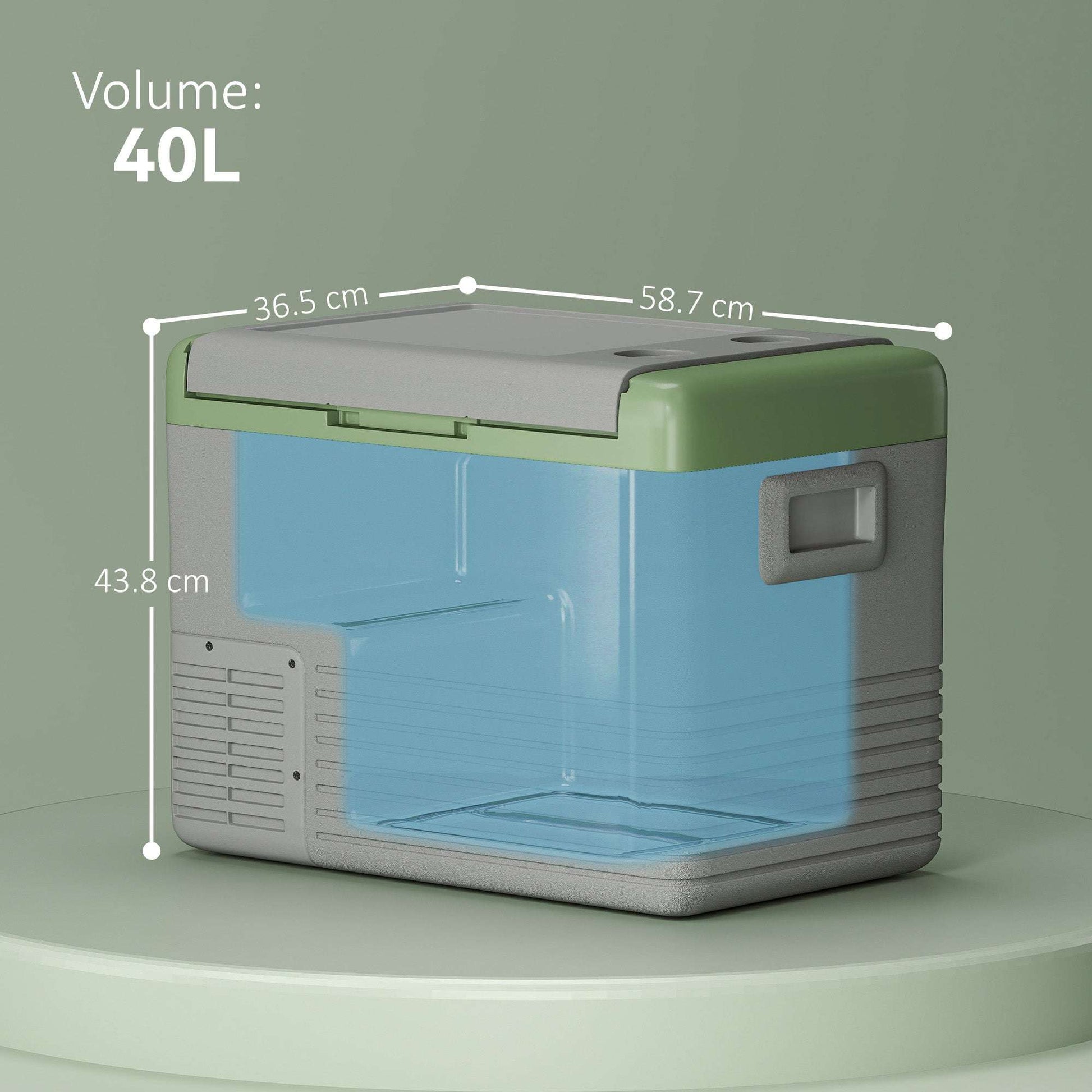 Outsunny 40L Portable Car Refrigerator - Light Green and Grey