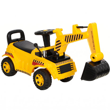 AIYAPLAY Kids Ride-On Digger | Foot-Powered Excavator | Detachable Digging Arm & Bucket | Horn & Helmet | Yellow & Black | Ages 1–4