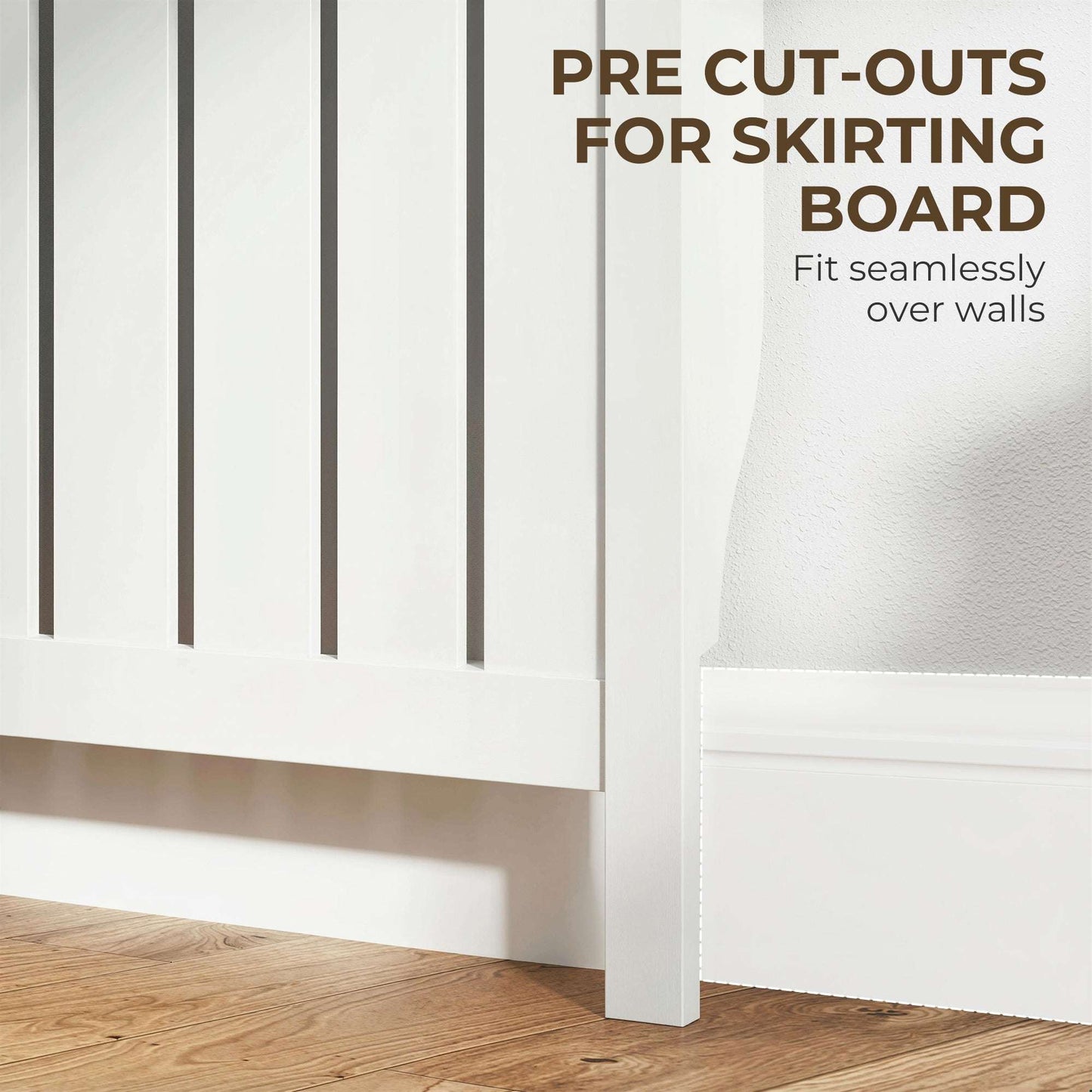 MDF & Particle Board Radiator Cover with 2 Drawers | Vertical Slats | Flat Top Display Surface | Wall Mountable | Pre-Cut Outs | 18kg Capacity | 119x19x93cm | White