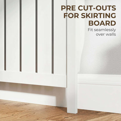 MDF & Particle Board Radiator Cover with 2 Drawers | Vertical Slats | Flat Top Display Surface | Wall Mountable | Pre-Cut Outs | 18kg Capacity | 119x19x93cm | White