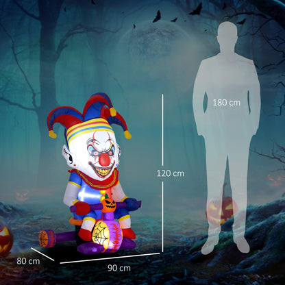 4ft Halloween Inflatable Clown on Bicycle, Blow Up Outdoor Halloween Decoration with 3 Built-in LED Lights for Garden, Party Indoor Outdoor