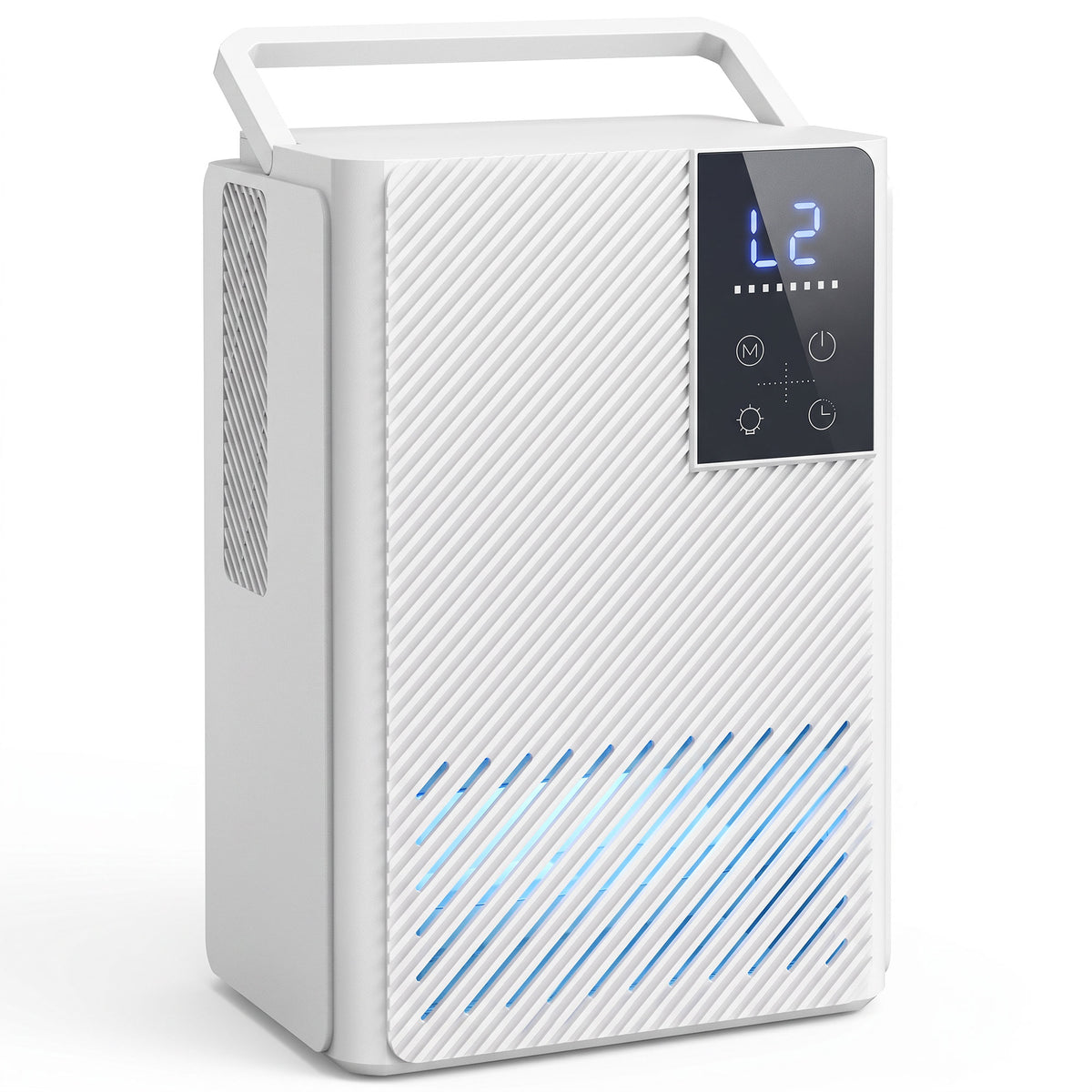 400ml/Day Small Dehumidifier | 2L Tank (120hrs) | 7-Colour RGB Mood Light | 43dB Sleep Mode | 2–24H Timer | LED Touch Panel | Auto Shut-Off & Defrost | 15m² | ABS | 20x14.2x28.6cm | White