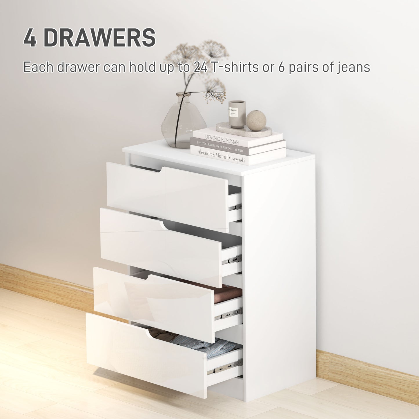 4 Drawer Chest of Drawers, Modern Dresser for Bedroom, Living Room, 60 x 40 x 85cm, White