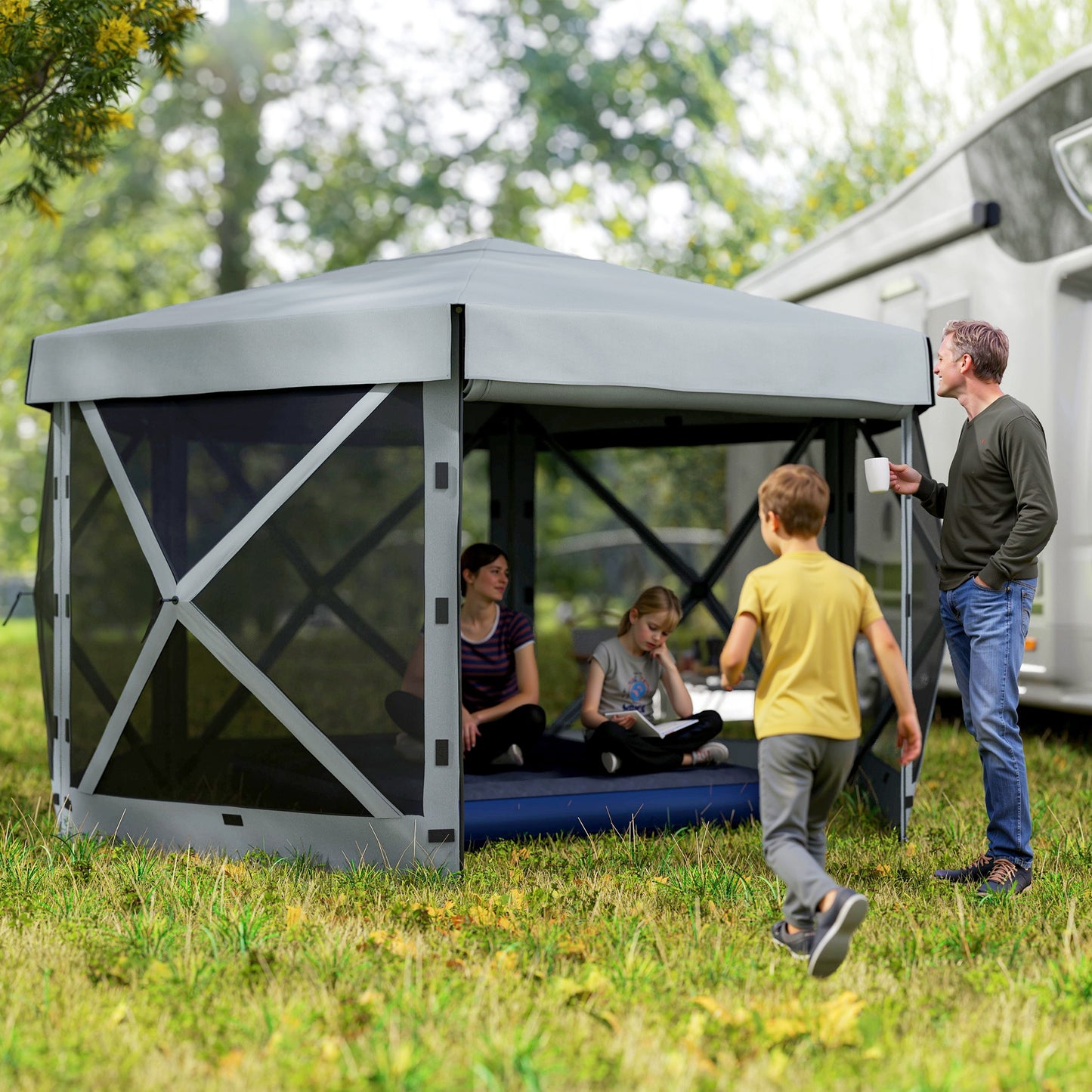 3 x 3(m) Hexagon Pop Up Gazebo with 5 Sides and Carry Bag, Waterproof, UV Resistant Party Tent Instant Event Shelter for Garden, Patio