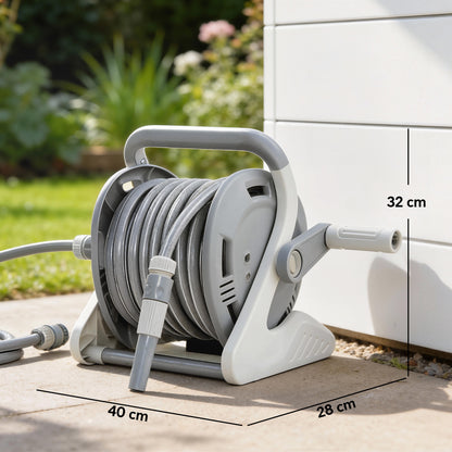2-in-1 Wall Mounted & Portable Garden Hose Reel | 20+2m | Burst-Proof Hose | 2-Pattern Spray Nozzle | Crank Handle | Rust-Proof PVC | Grey