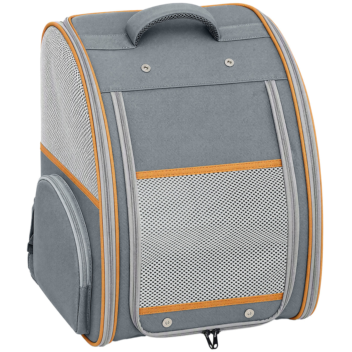 Foldable Pet Backpack Carrier | Breathable Mesh Windows | Removable Rigid Base | 600D Waterproof Oxford | Side Storage | 37.5x34x42cm | Folds to 43x39x9cm | 5kg | Cats Dogs Rabbits | Grey