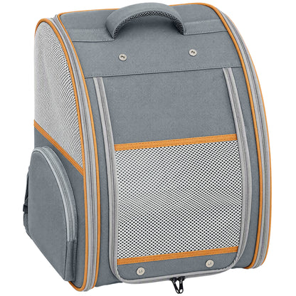 Foldable Pet Backpack Carrier | Breathable Mesh Windows | Removable Rigid Base | 600D Waterproof Oxford | Side Storage | 37.5x34x42cm | Folds to 43x39x9cm | 5kg | Cats Dogs Rabbits | Grey