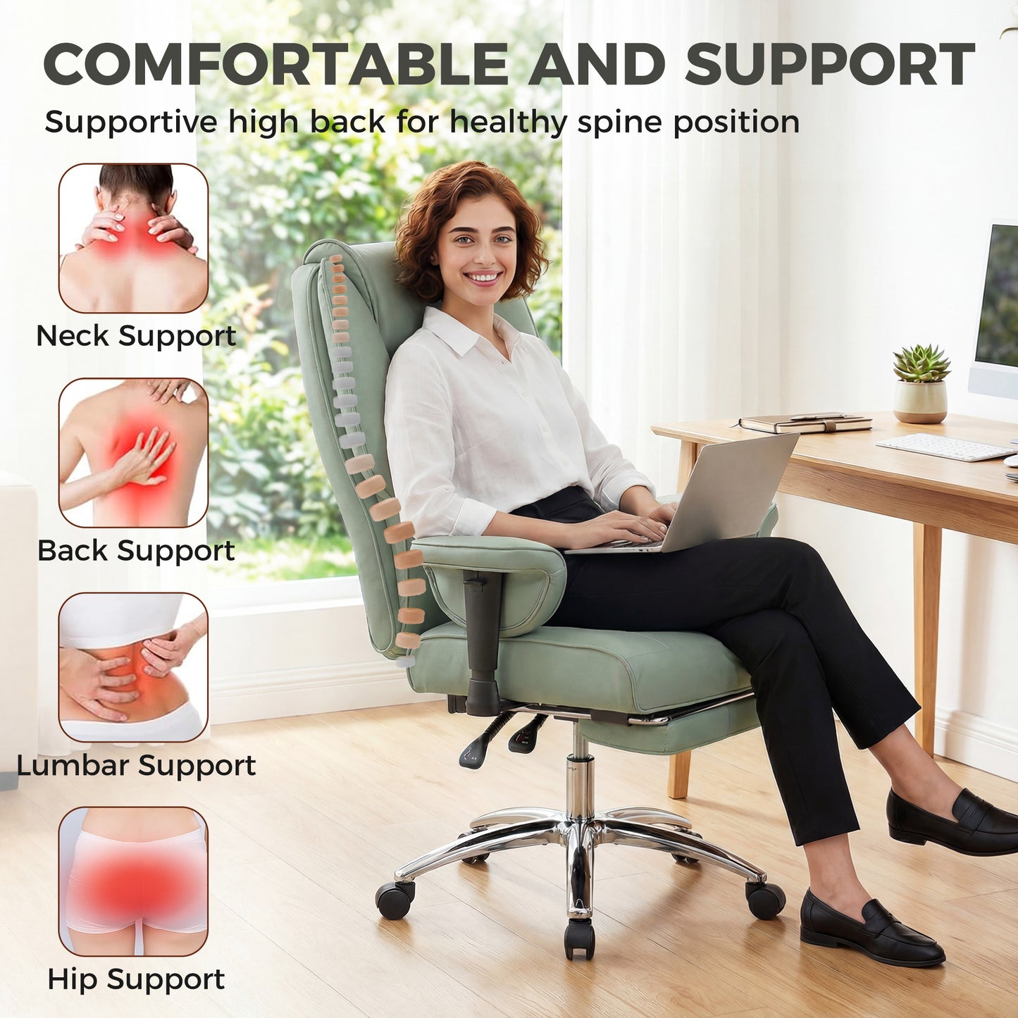 Reclining Executive Office Chair | 155° Recline | Retractable Footrest | Pocket Spring Seat | Pet-Friendly Faux Leather | Green | 120kg