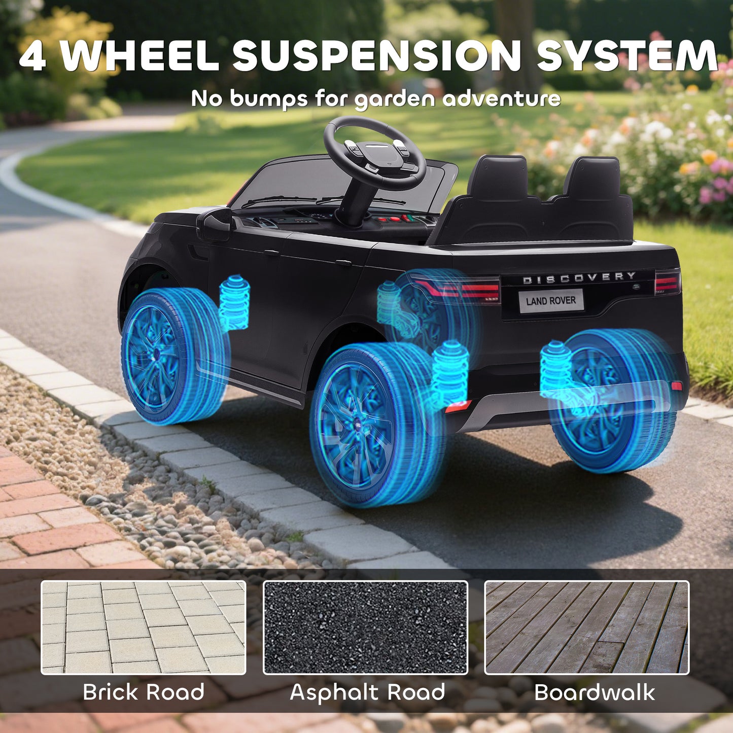 Land Rover Discovery Licensed 12V Kids Electric Car with Remote, 4 Wheel Suspension, Slow Start, Lights, Music, Black / Pink / Khaki