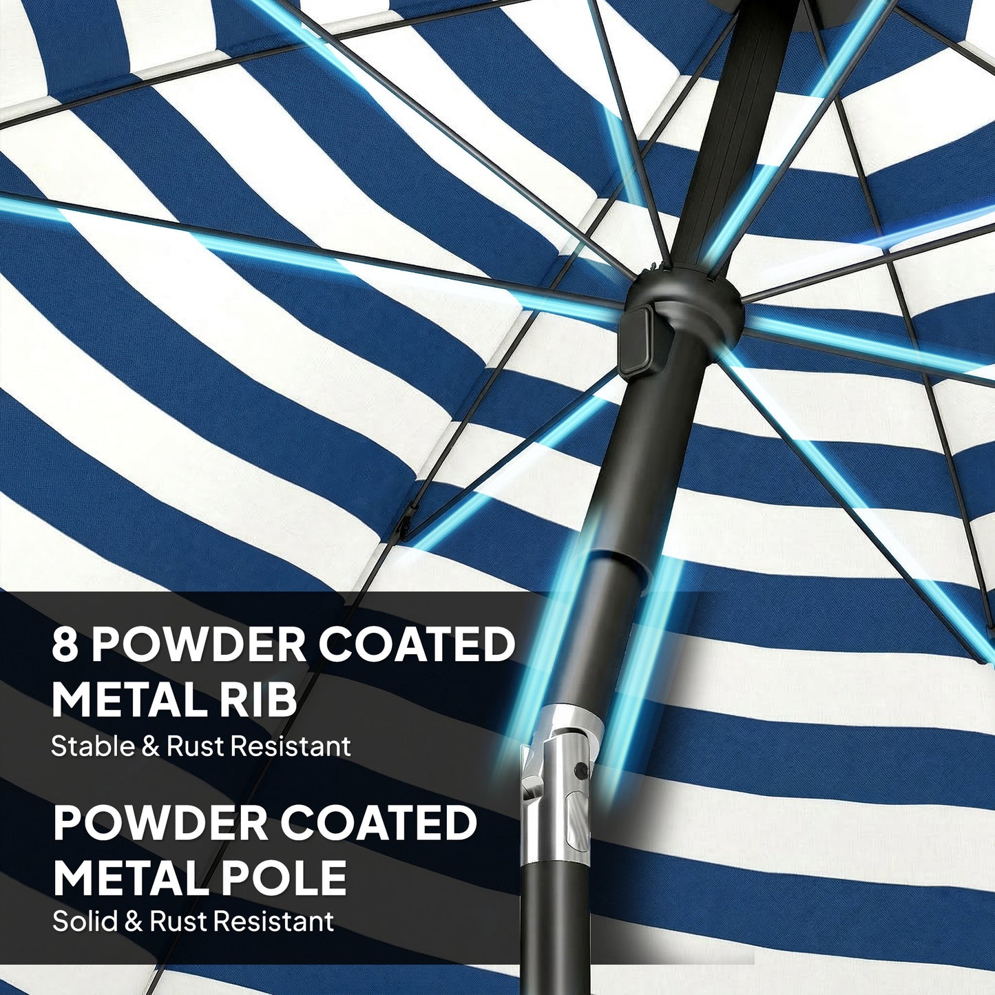 Beach Umbrella Parasol | 1.8m | 30° Tilt | UPF30+ | 130-210cm Adjustable | Sand Anchor | Carry Bag | Blue & White