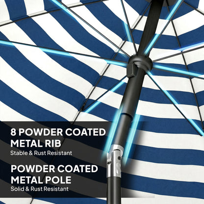 Beach Umbrella Parasol | 1.8m | 30° Tilt | UPF30+ | 130-210cm Adjustable | Sand Anchor | Carry Bag | Blue & White