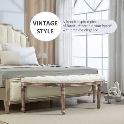 Half Circle Padded Bed End Bench Bedroom Furniture - Cream White