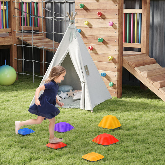 AIYAPLAY Balance Stepping Stones for Kids, 6 Pieces Non-Slip Stackable River Stones, Obstacle Courses for Balance & Motor Skills