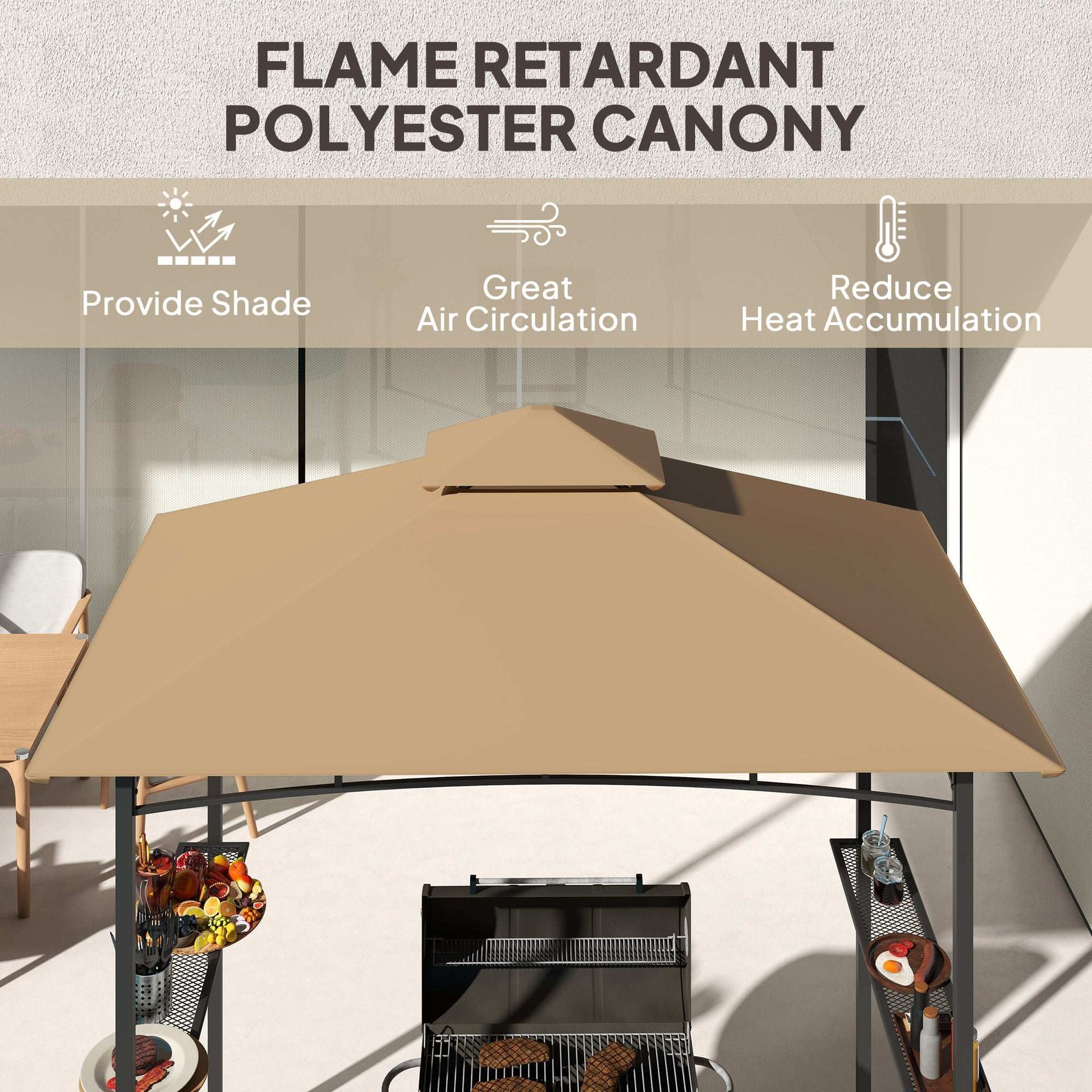 2.5M (8ft) New Double-Tier BBQ Gazebo Shelter Grill Canopy Barbecue Tent Shelter Patio Deck Cover - Khaki