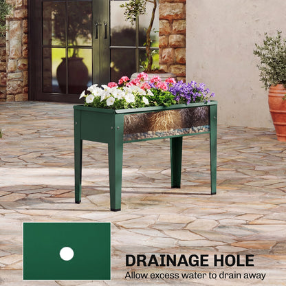 Metal Raised Garden Planter on Legs | Powder-Coated | Drainage Hole | Rubber Feet | 20kg Capacity | 20L Soil | Ideal for Balconies & Patios | 60x27x45cm | Green