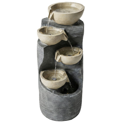 5-Tier Artisan Stone-Finish Resin Waterfall Fountain | LED Lights | Adjustable Flow | 22-25L | UK Plug | 230V | 3m Cable | 33x31x80cm | Indoor & Outdoor | Garden & Patio | Mixed Colour