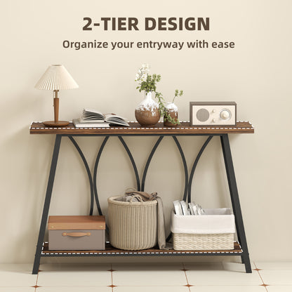 Narrow Console Table, Industrial 2-Tier Sofa Table with Metal Frame for Entryway, Living Room, 120x30x80cm, Rustic Brown