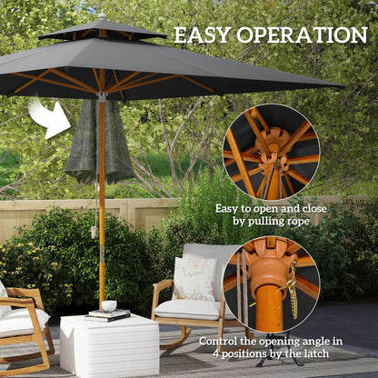 Outsunny 3x3(m) Garden Sun Umbrella with Double Tier - Black