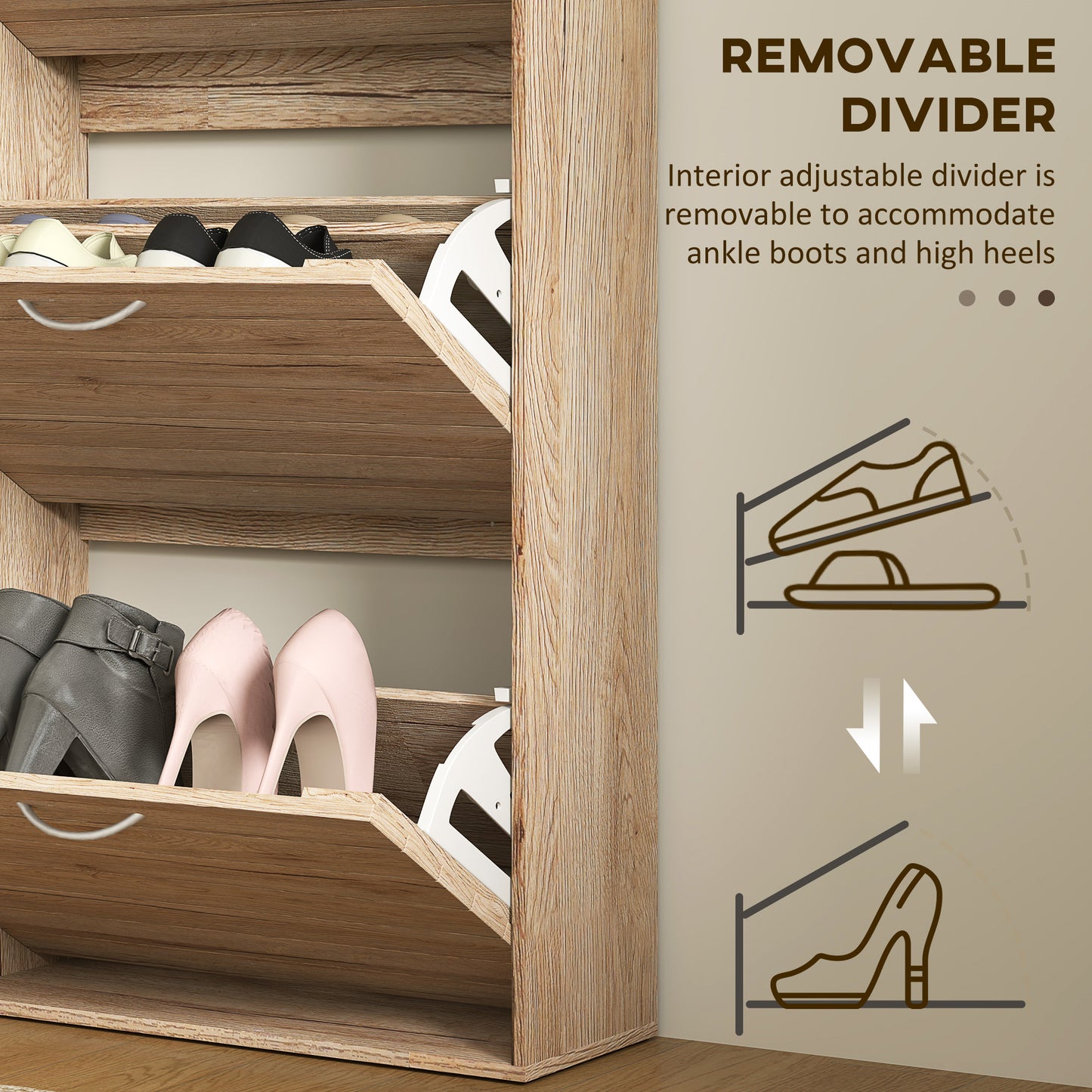 12-Shoe Flip Drawer Storage Cabinet - Brown Wood-Effect
