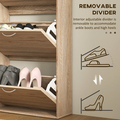 12-Shoe Flip Drawer Storage Cabinet - Brown Wood-Effect