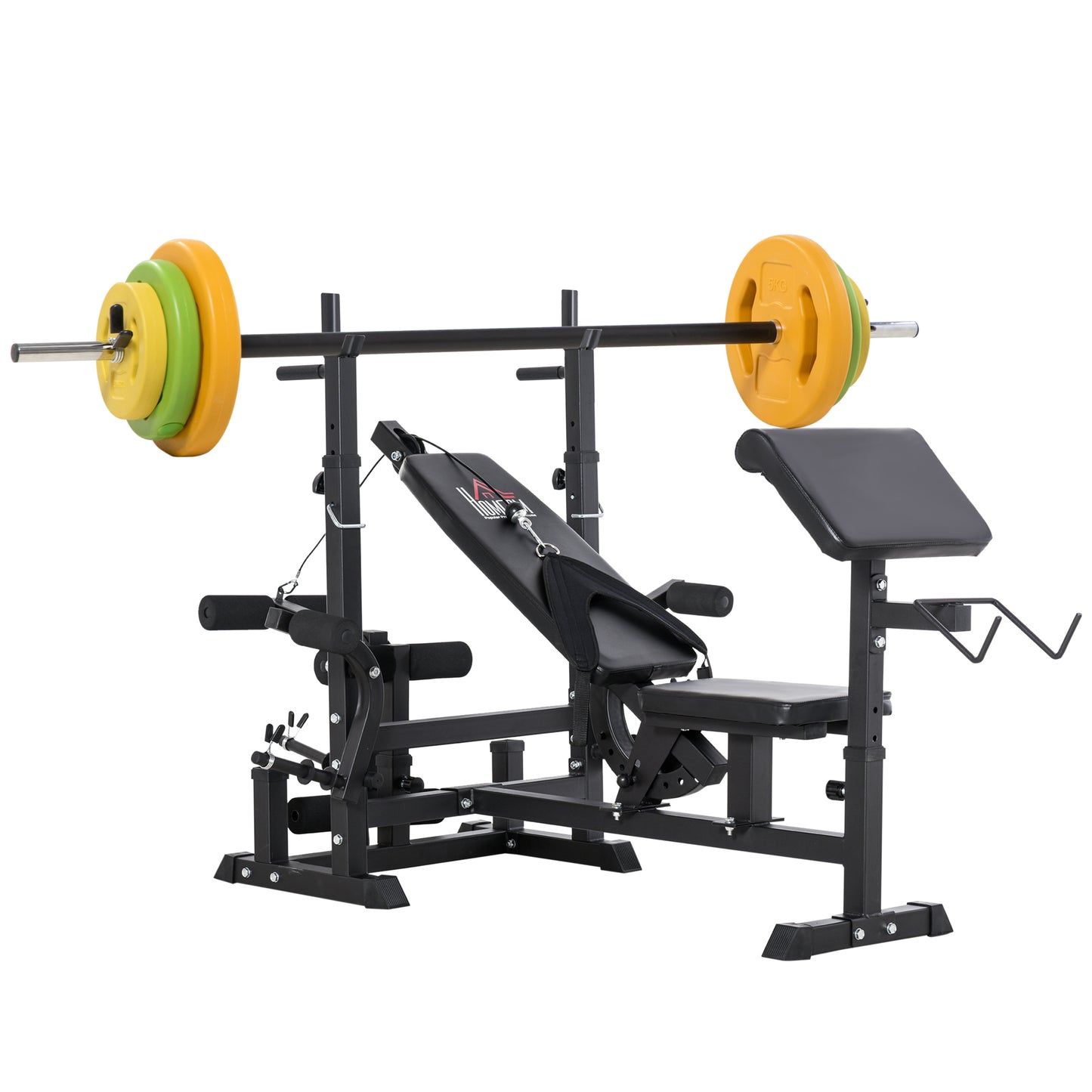Weight Bench with Adjustable Barbell Rack, Leg Extension, Preacher Curl Pad and 20kg Barbell Set
