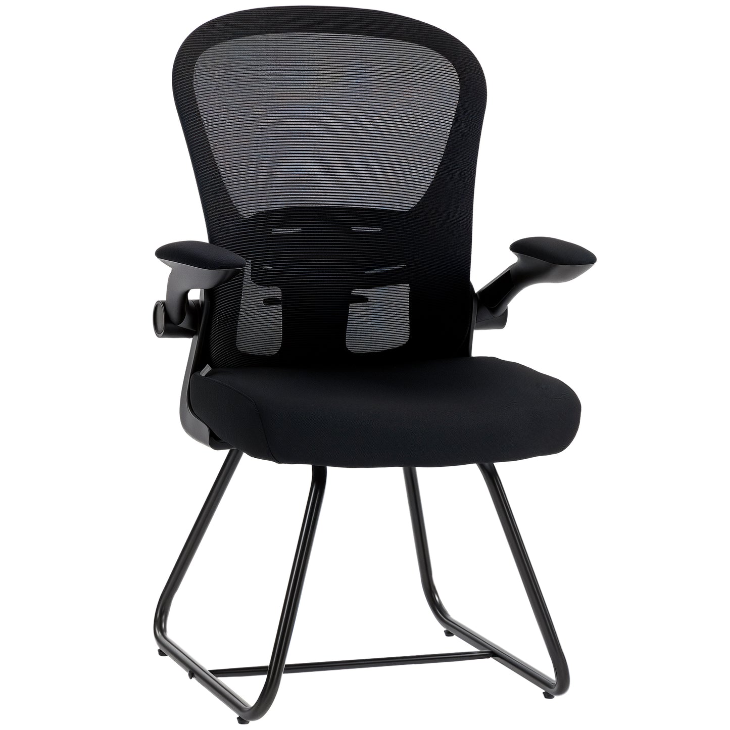 Mesh Office Reception Chair | Flip-Up Arms | Lumbar Support | Steel Base | Black | 120kg | 921-957V70BK
