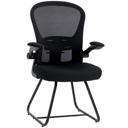 Mesh Office Reception Chair | Flip-Up Arms | Lumbar Support | Steel Base | Black | 120kg | 921-957V70BK