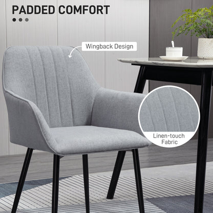 Dining Chairs Set of 4, Upholstered Linen Fabric Kitchen Chairs with Metal Legs for Living Room Dining Room, Light Grey