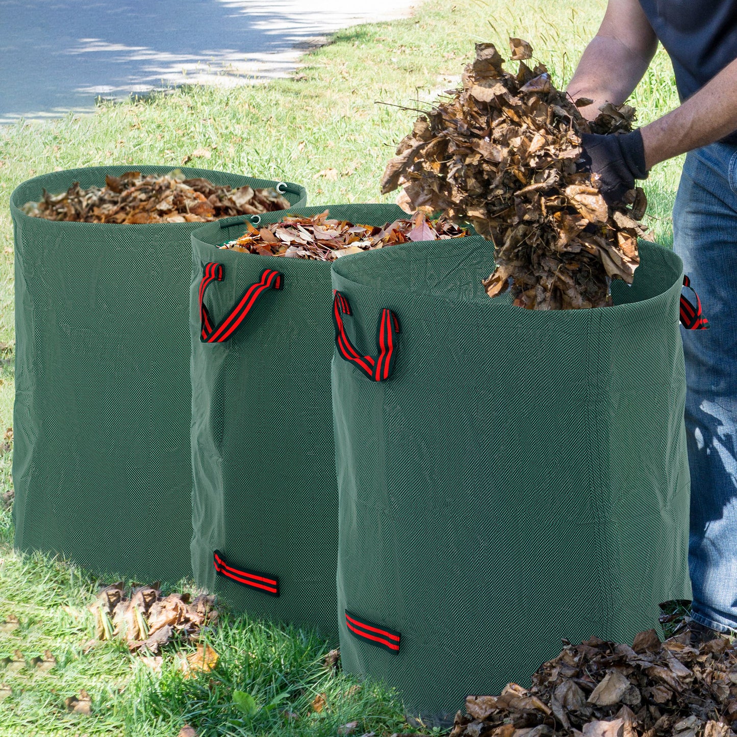 Garden Waste Bags, 300L x 3 Heavy Duty, Foldable and Reusable Garden Sacks W/ Handles for Collecting Waste, Plant Waste Grass and Leaves