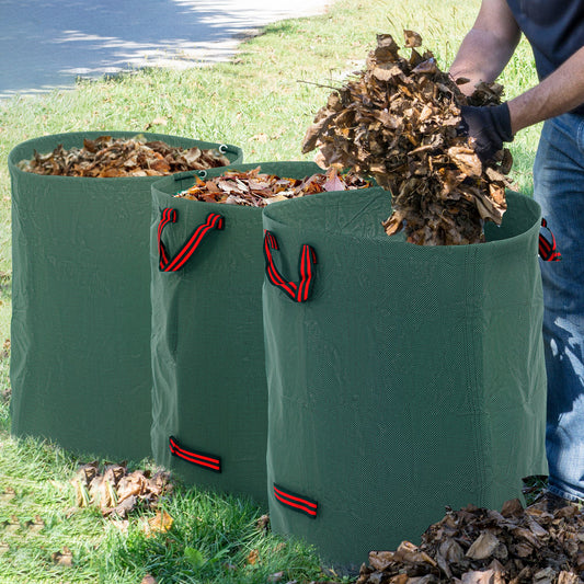 Garden Waste Bags, 300L x 3 Heavy Duty, Foldable and Reusable Garden Sacks W/ Handles for Collecting Waste, Plant Waste Grass and Leaves