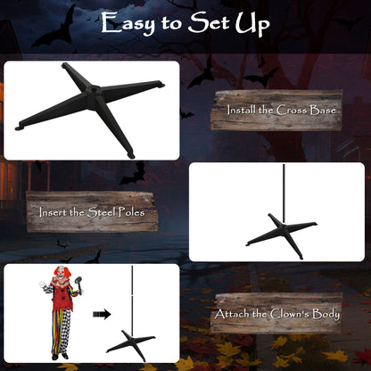 173 cm Life Size Halloween Animated Standing Clown & Hammer with Red Light Up Eyes, Sound Activated Moving Arms & Head, Scary Clown Halloween Decorations, Battery Operated, Indoor Party Props