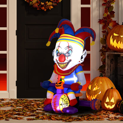 4ft Halloween Inflatable Clown on Bicycle, Blow Up Outdoor Halloween Decoration with 3 Built-in LED Lights for Garden, Party Indoor Outdoor