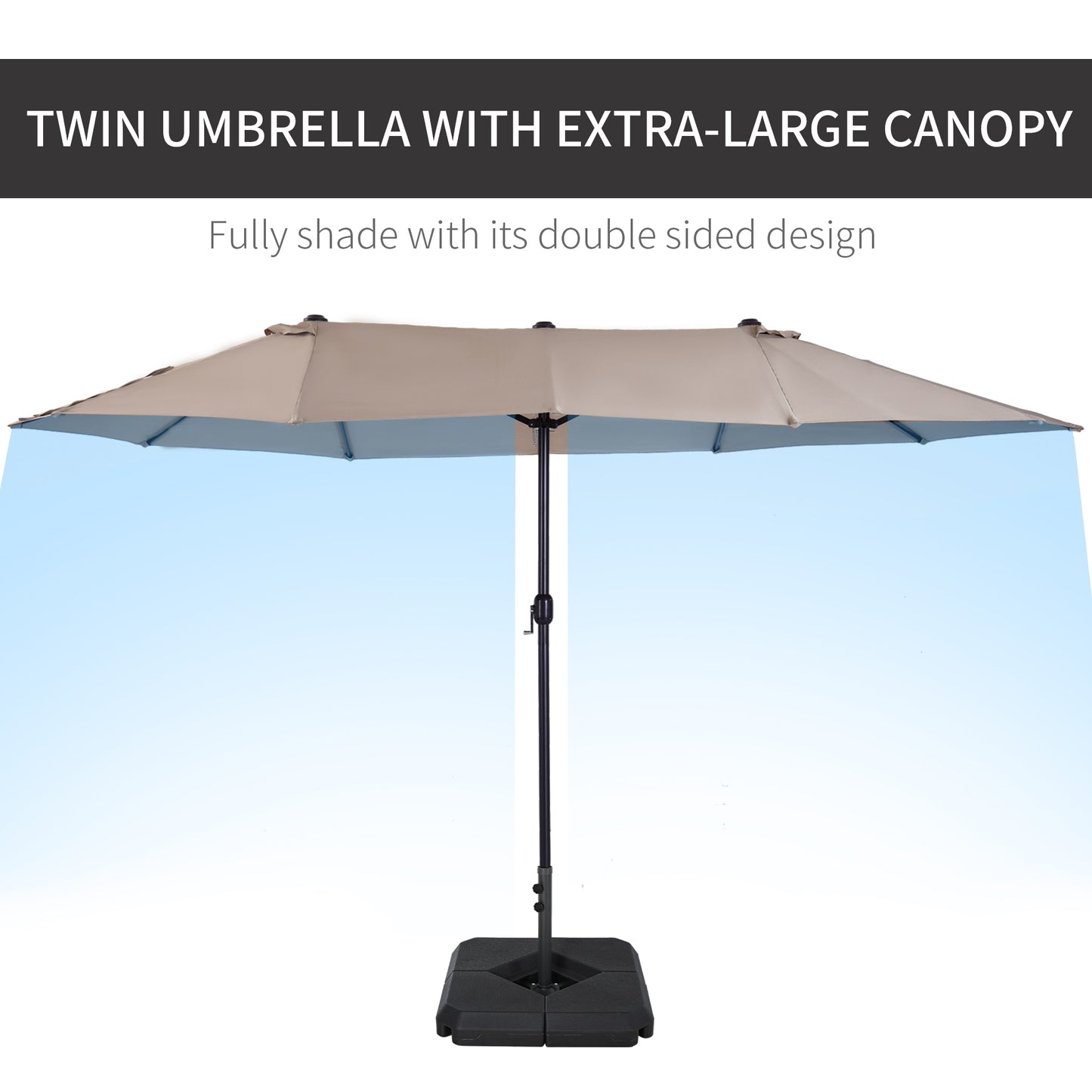 Outsunny 4.6m Garden Parasol Double-Sided Sun Umbrella Patio Market Shelter Canopy Shade with Umbrella Stand, Tan